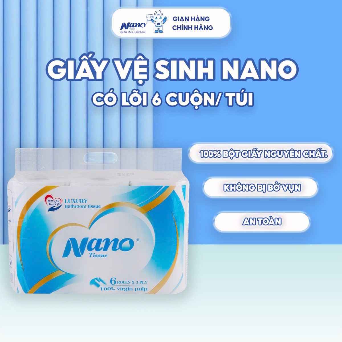 Giấy vệ sinh Nano có lõi 6 cuộn