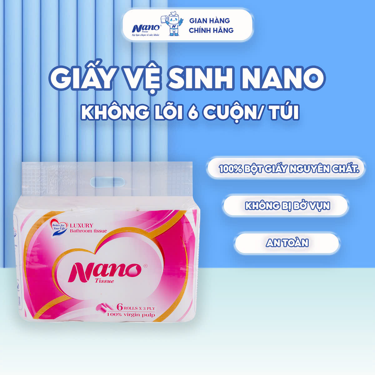 Giấy vệ sinh Nano không lõi 6 cuộn