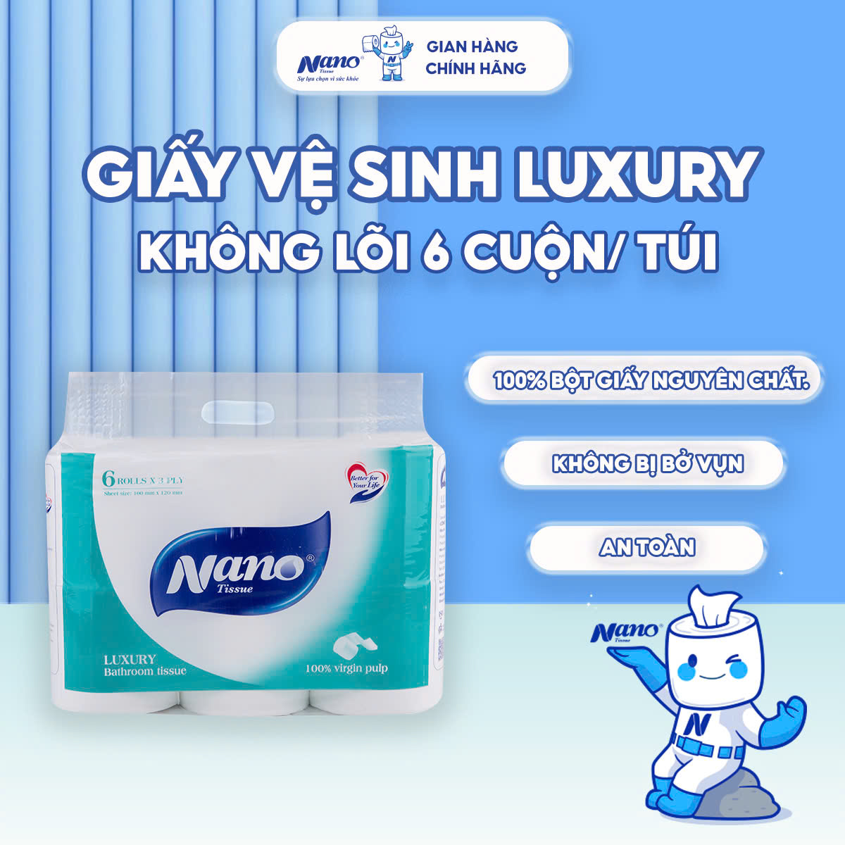 Giấy vệ sinh Luxury không lõi 6 cuộn