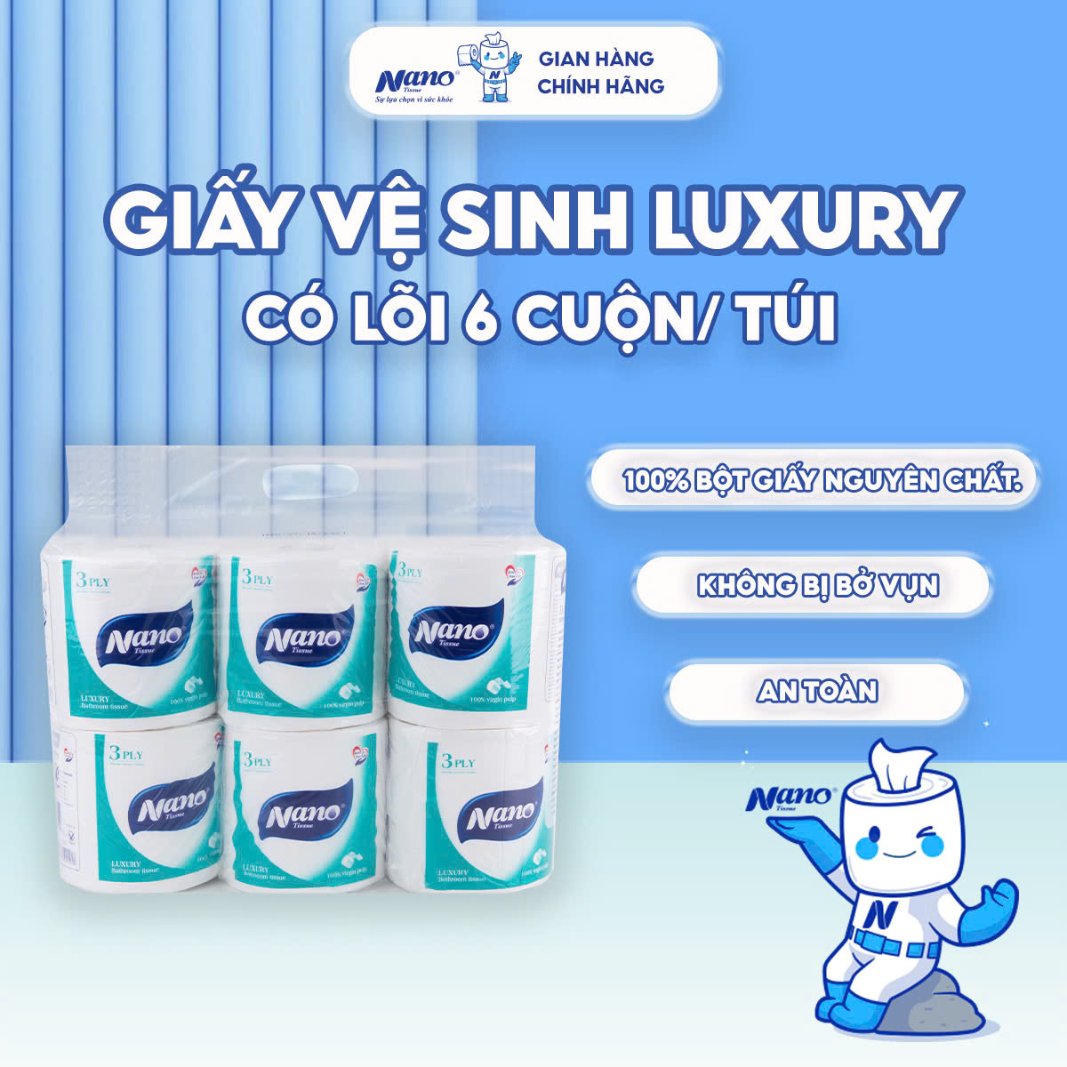 Giấy vệ sinh Luxury có lõi 6 cuộn