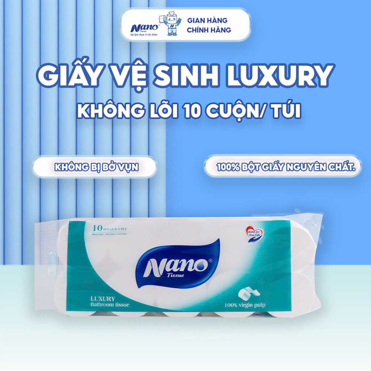 Giấy vệ sinh Luxury có lõi 10 cuộn