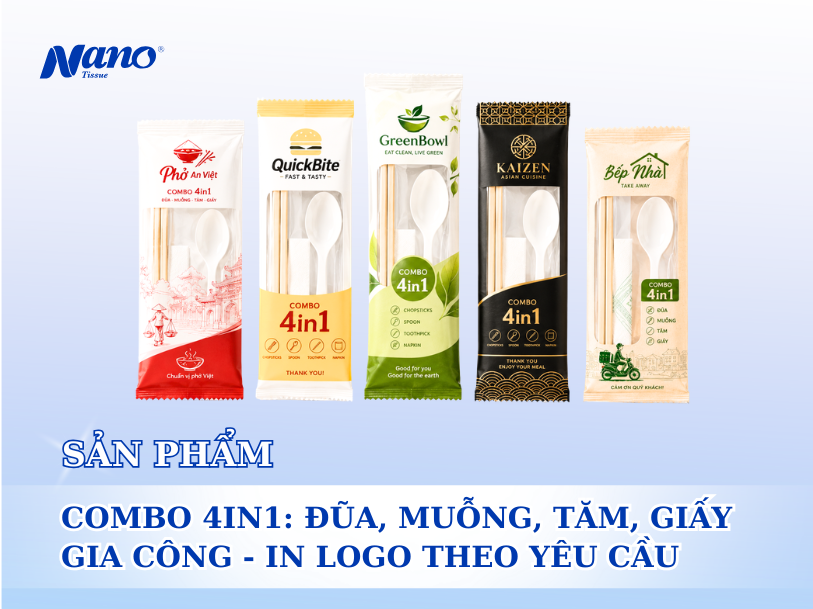 Gia Công Combo 4in1 – Đũa, Muỗng, Tăm, Giấy In Logo Theo Yêu Cầu